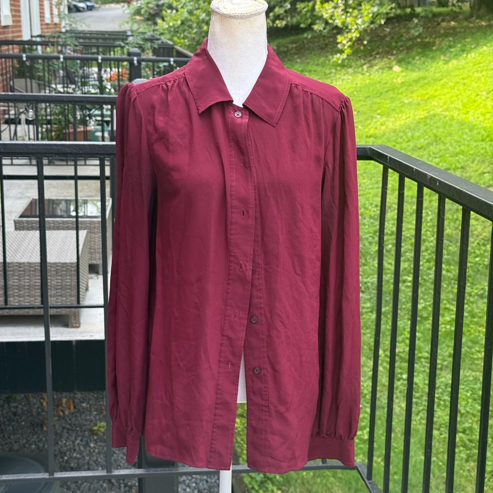 Tory Burch 100% Silk Burgundy Button-Up Blouse Size 10